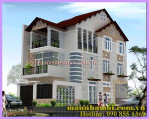 Phối cảnh nhà biệt thự hiện đại 3 tầng kích thước 7x15m