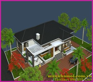 Phối cảnh nhà cấp 4 dạng biệt thự vườn 1 tầng phong cách hiện đại view 4