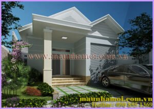 Phối cảnh nhà cấp 4 mái thái có 2 phòng ngủ view 1