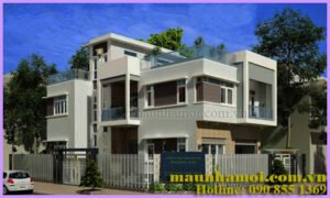 Phối cảnh nhà biệt thự 2 tầng kích thước 14x19m view 1