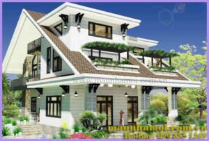 Phối cảnh nhà biệt thự 2 tầng kích thước 10x18m view 1
