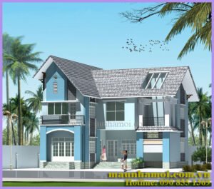 Phối cảnh nhà biệt thự 2 tầng kích thước 12x13m