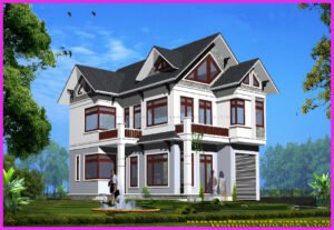 Phối cảnh nhà biệt thự 2 tầng kích thước 13x15m