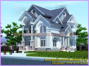 Phối cảnh mẫu nhà biệt thự 2 tầng kích thước 8x15m