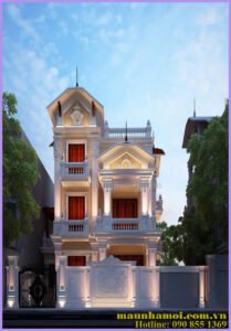 Phối cảnh nhà biệt thự 3 tầng đẹp kích thước 7x18m view 1