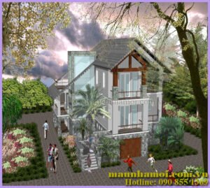 Phối cảnh nhà biệt thự 3 tầng kích thước 14x18m view 1