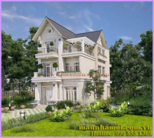 Phối cảnh nhà biệt thự 3 tầng kích thước 7x16m view 1