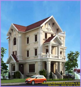 Phối cảnh nhà biệt thự 3 tầng kích thước 8x13m