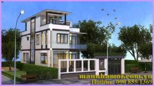 Phối cảnh nhà biệt thự 3 tầng kích thước 8x16m view 1
