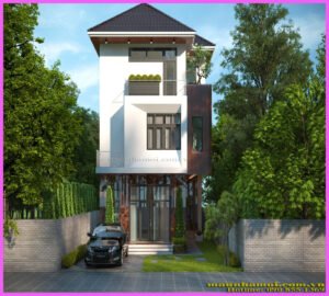 Phối cảnh nhà biệt thự mini 3 tầng kích thước 8x17m