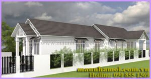 Hình 1- Phối cảnh nhà cấp 4 mái thái kích thước 5x22m view 1