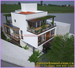 Phối cảnh nhà phố 3 tầng kích thước 9x14m view 3, thiết kế đơn giản và đẹp