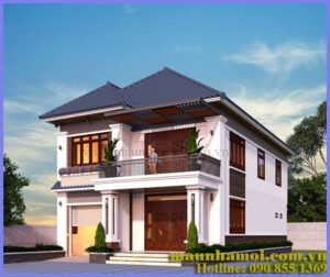 Phối cảnh nhà biệt thự 2 tầng kích thước 9x12m view 1