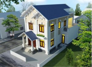 Phối cảnh nhà biệt thự 2 tầng mái nghiêng đẹp view 1
