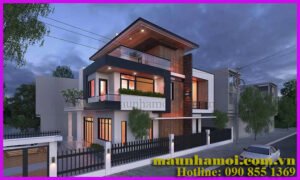 Phối cảnh nhà biệt thự 3 tầng kích thước 10x16m view 1