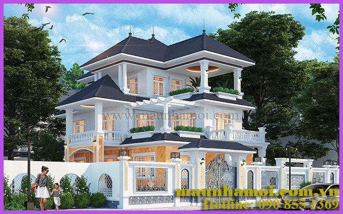 Phối cảnh nhà biệt thự tân cổ điển 3 tầng kích thước 13x19m view 1