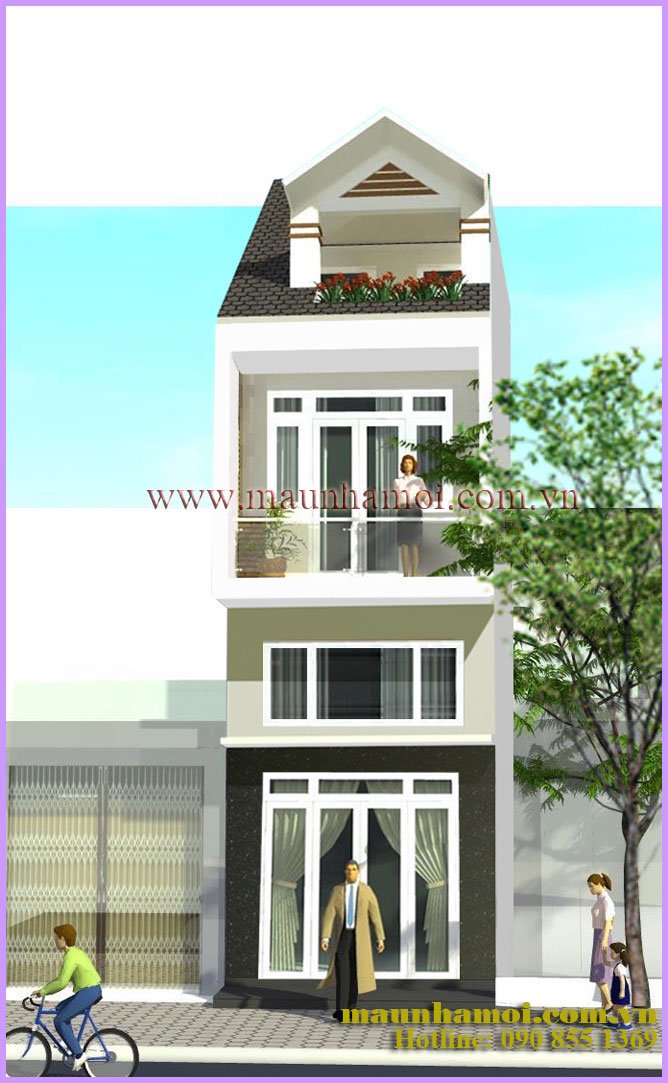 Phối cảnh nhà phố hiện đại 3 tầng kích thước 4x17m view 1